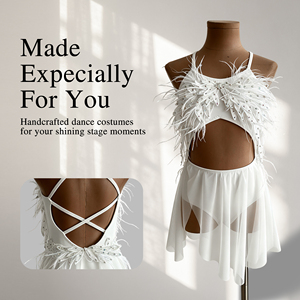 Adult Girls White Angel Performance Wear Stage Dress Rhinestone Crop <b>Top</b> Dance Costume <b>Flowy</b> Asymmetrical Skirt Lyrical Dress - Product Image 1