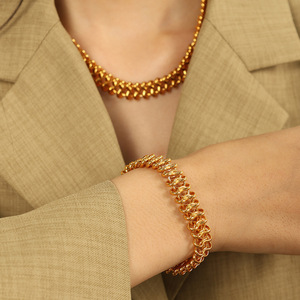 Chunky <b>Bracelet</b> And Necklace <b>Set</b> Zinc Alloy Chain Design Unisex Fashion Jewelry Gift - Product Image 4