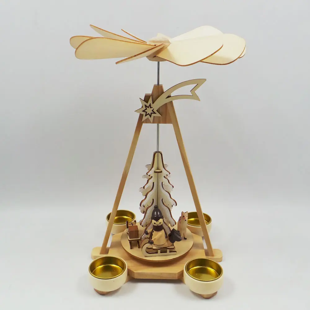 Laser Cut Wooden Christmas Weihnachten Pyramid with Rotating Christmas Tree ,Sleigh and Reindeer Shooting Star