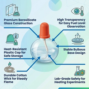 Lámpara de Alcohol de Vidrio Transparente con Mecha de Algodón Resistente, Tapa de Plástico Resistente al Calor, Suministros de Seguridad para Experimentos Científicos de Grado Laboratorio - Product Image 2