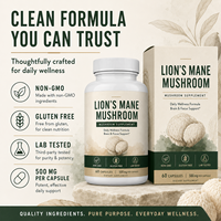 Suplemento Nootrópico Premium de Melena de León 1000mg para la Memoria y la Concentración, 60 Cápsulas Vegetales, Venta al por Mayor de Marca Privada
