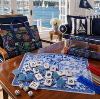 Jeu de Mahjong Américain de Luxe en Acrylique Bleu – Écologique, Résistant à l'Eau, Moderne, Patriotique, Pliable et Portable