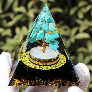 <b>Crystal</b> <b>Chip</b> Pyramid Resin Epoxy Craft Desktop Ornament Turquoise Tree Symbol Obsidian Home Decoration - Product Image 1