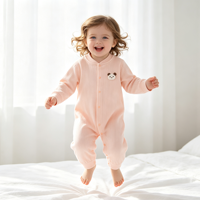 Combinaison bébé en coton doux et agréable pour la peau, à manches longues, boutonnée sur le devant, avec fermeture à pression à l'entrejambe, applique ours mignon, tenue quotidienne pour nouveau-né