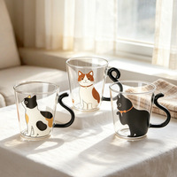 Tasse à thé en verre de 250 ml, adorable et créative, en forme de chat, avec poignée en queue de chat, pour jus, café ou eau