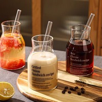 Nouvelle tasse en verre à grand alésage de 650ml avec paille, corps de tasse comportant des lettres simples, adaptée au café, au thé au lait et au jus.