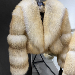 Real Fox <strong>Fur</strong> Coat Women Cropped Turn-down Collar Banded Sleeve Short <strong>Fur</strong> <strong>Jacket</strong> - Product Image 1