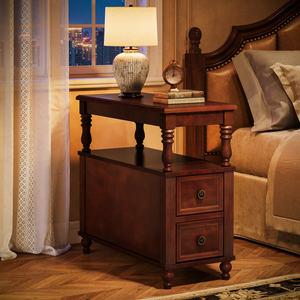 Table de chevet en bois massif avec 2 tiroirs, table de chevet moderne du milieu du siècle avec étagère ouverte, table de chevet vintage pour chambre à coucher - Product Image 5