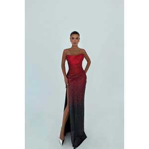 <b>Red</b> Two-Tone Toulon Prom Dress Formal A-Line Ball Gown with Lace and <b>Beading</b> Empire Waistline Simple Style XL Size - Product Image 3
