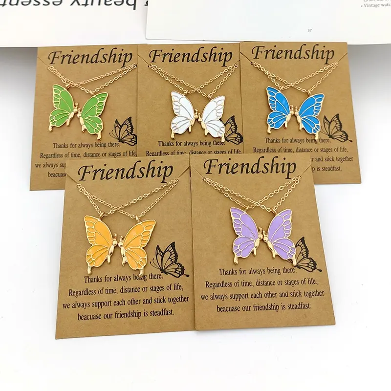 New friendship friendship ear hook Simple best friend drip oil splicing butterfly necklace wholesale