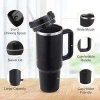 Gobelet isotherme à double paroi en acier inoxydable de 40 oz avec poignée et couvercle, sans BPA, logo personnalisé, plaqué or arc-en-ciel, LED de température