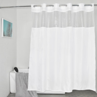 Rideau de douche en Polyester blanc, tissu uni, imperméable, sans crochet, avec fenêtre PEVA 3D semi-transparente, 1 pièce