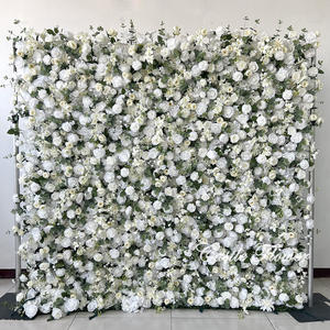 ฉากหลังงานแต่งงานแบบม้วนเก็บได้ รุ่น FW511-1 สีขาว ประดับด้วยดอกไม้ประดิษฐ์และขนนกกระจอกเทศสีขาว - Product Image 5