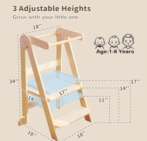 Folding Learning Tower with 3 Adjustable Heights Montessori Toddler Standing Tower Collapsible Step <strong>Stool</strong> - Product Image 2