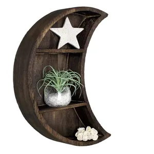 Crescent-shaped floating reversible shelf Moon living room bedroom home wall decor shelf wooden shelf