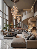 Fournisseur de mobilier de luxe pour villas : Cadre de lit moderne en velours haut de gamme pour villas (tailles Queen et King), canapé au design moderne, armoire de cuisine