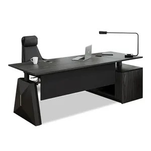 Meja Eksekutif hitam ringan Modern mewah, pasokan pabrik tinggi dapat diatur meja kantor angkat listrik meja berdiri