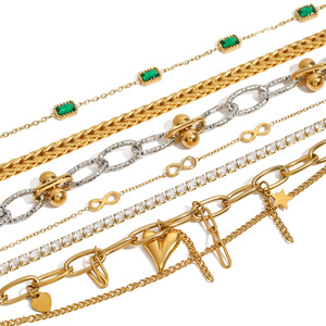 Bracelet en acier inoxydable avec zircon et perle, forme cœur, unisexe, pour tous les jours, design à maillons combinés - Product Image 5