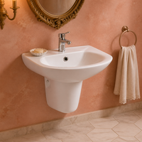 Lavabo mural en céramique, lavabo demi-colonne, lavabo mural moderne et minimaliste