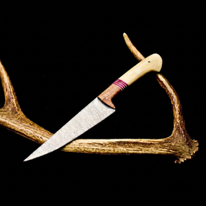 Cuchillo de Caza Hecho a Mano de Acero de Damasco, Hoja de Punta Caída, Mango de Madera, 13 Pulgadas, Borde Biselado Afilado, Uso en Exteriores - Product Image 1