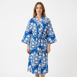 Hermoso Kimono de algodón con estampado de verano Floral para mujer, ropa de dormir de estilo indio, albornoz, ropa de dormir cómoda para todas las estaciones - Product Image 1