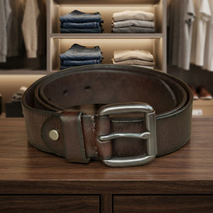 Fashionable <b>Men's</b> Vintage Style Cow Hide Leather Belts Steel Rectangular Buckle BS INTERNATIONAL Eco-Friendly Durable Waterproof - Product Image 1