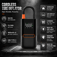 Easy-to-Use Plastic Tire Inflator 150PSI Portable Air Compressor LED Light Digital Pressure Gauge USB-C Charging CE Certified
