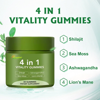 Complément alimentaire vitalité 4-en-1 OEM/ODM en gommes avec Ashwagandha, Sea Moss et Crinière de lion pour le bien-être quotidien