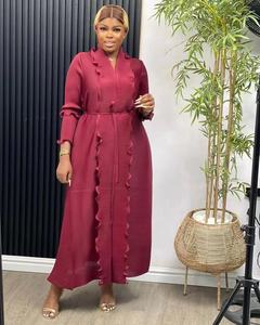 بلوزة جديدة أصلية مقاس كبير فستان مياكي أنيق بطيات بلون سادة مكشكش عباية فضفاضة فستان إسلامي للنساء مع أوشحة - Product Image 6