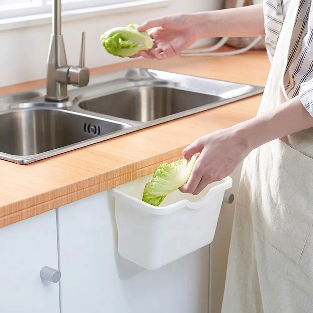 Poubelle à porte d'armoire de cuisine pliable, conteneur de déchets pratiques, stockage de fruits et légumes en plastique Simple