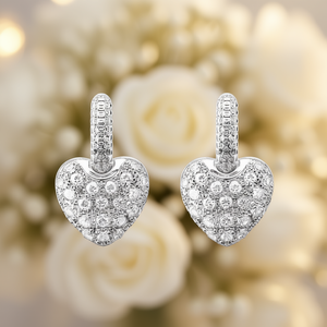 White Diamond Heart <b>Earrings</b> 14K White Gold Pav Set <b>Studs</b> For Women <b>Fine</b> Jewelry - Product Image 2
