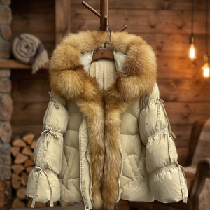 Manteau d'hiver rembourré en polyester pour femme OUDINA, style européen haut de gamme, avec capuche en fourrure de renard, duvet de canard blanc respirant, fermeture éclair épaisse - Product Image 3