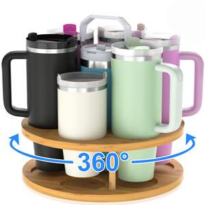 Organisateur de bouteille d'eau pour gobelet Stanley 40oz avec poignée Porte-gobelet Stanley rotatif en bambou pour tasse moderne simple - Product Image 1