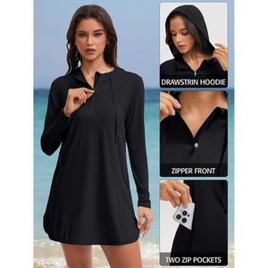 FOXA Rash Guard pour femme, chemise de bain à manches longues avec poches zippées, séchage rapide - Product Image 5