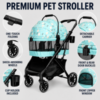 Poussette pliable pour animaux de compagnie One-Touch T07, cadre noir, poussette pour chien et chat avec roues amortissantes, doublure lavable, porte-gobelet, 30 kg