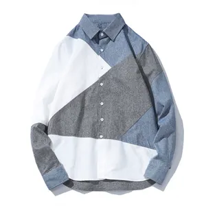 Wholesale Custom New Design Long Sleeve Shirt Summer Oxford Cotton Patchwork Shirts For Men