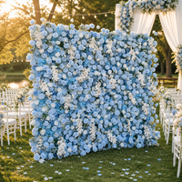 Mur de fleurs artificielles de luxe bleu 8x8 pieds, personnalisé en usine, avec roses en soie simulées, pour la maison et les restaurants