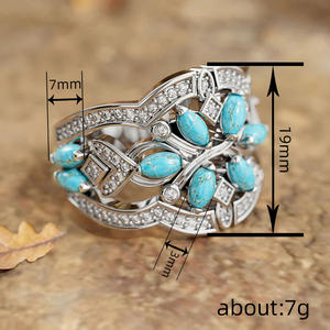 Bracelet T0897 pour femme en argent tibétain et turquoise, design géométrique, serti de diamants ronds taille brillant, bijou cadeau - Product Image 4