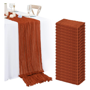 Chemin de table personnalisable en gaze de coton tissée à motif végétal imprimé, semi-transparent, réutilisable, 35x120 pouces, pour décoration de mariage - Product Image 1