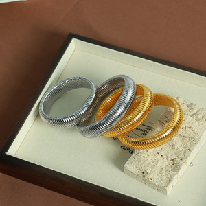 Titanium Steel Elastic <b>Bangle</b> 16mm Round Unisex Fashion Jewelry for Women <b>Men</b> Trendy Bracelet Wristband Stainless Steel Jewelry - Product Image 3