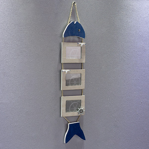 Mediterranean Fish Shape <b>Wall</b> Hanging Three Panel Photo <b>Frame</b> Home Decor MDF Irregular <b>Design</b> - Product Image 2
