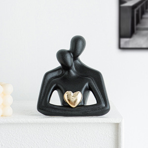 Adornos de Cerámica Art <span class=keywords><strong>Deco</strong></span> Abstractos y Sencillos en Blanco y Negro con Figura de Pareja Abrazada, Tamaño Personalizado para Decoración del Hogar y Regalos - Product Image 4
