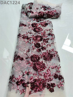 Tissu en dentelle à mailles écologique à motifs floraux africains avec broderie de paillettes pour robes de soirée et de mariage