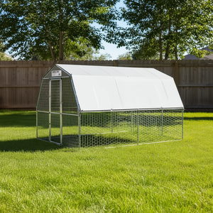 Jaula para perros de acero galvanizado plateado con techo y puerta, recinto exterior para mascotas de gran tamaño - Product Image 2