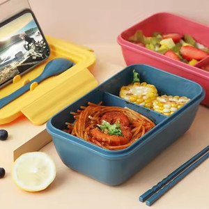 Morandi เบนโตะแบบพกพาที่นำกลับมาใช้ใหม่ได้กล่องอาหารกลางวันแบบทิฟฟิน<span class=keywords><strong>2</strong></span>ช่องเข้าไมโครเวฟได้สำหรับเด็กใช้ในครัว - Product Image 5