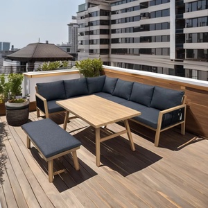 Ensemble de canapés de jardin en grain de bois, transfert chauffant, canapé d'angle en aluminium 6 places, chaise de meuble en corde pour l'extérieur - Product Image 2