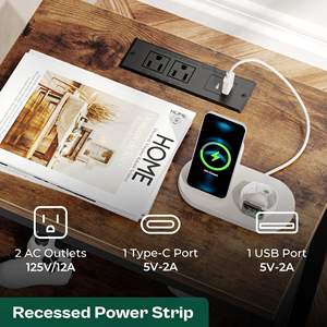 Table de chevet de 27,6 pouces avec tiroirs en tissu, table d'appoint avec ports USB et prises, table de nuit pour chambre à coucher, brun rustique - Product Image 4