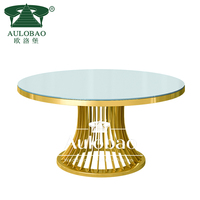 Mesa de Comedor Redonda con Pedestal Cónico, Tapa de Vidrio Templado con Acabado Espejo en Acero Inoxidable Dorado para Eventos de Boda