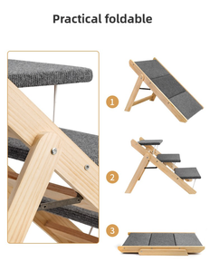 Rampa/Peldaño Plegable 2 en 1 para Perros y Gatos, de Madera Maciza, Diseño Moderno, Tela Antideslizante, Accesorio Portátil para Mascotas para Exteriores, para Sofá/Cama - Product Image 2