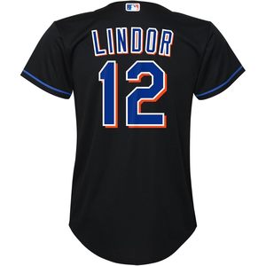 เสื้อแข่งสำหรับเด็กนิวยอร์ก เม็ตส์ สีดำ รุ่นสำรอง ฟรานซิสโก ลินดอร์ 12 คอปกเบสบอลแบบดูดซับความชื้น - Product Image 3